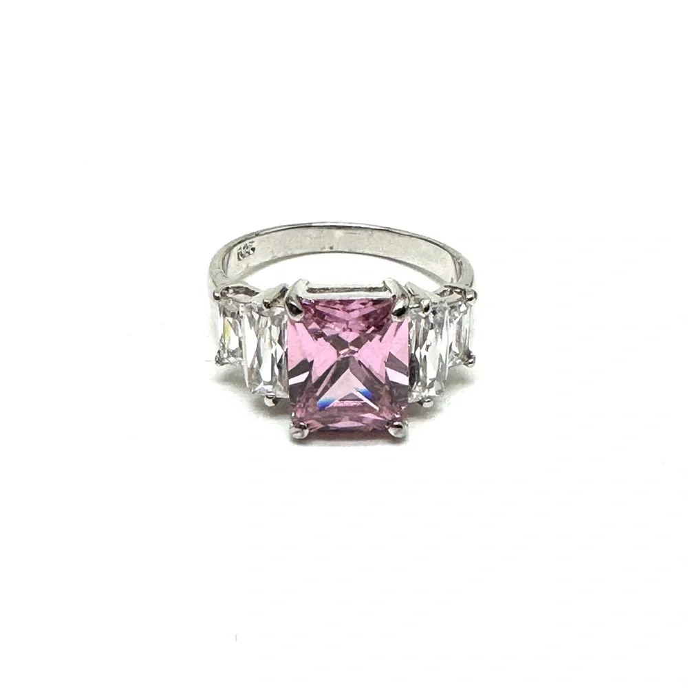 Sterling Silver Pink CZ Cocktail Ring Size 7